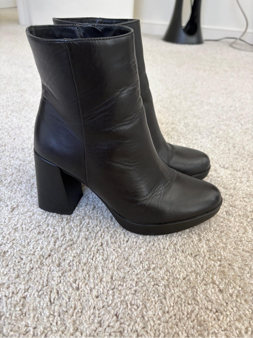 Naturalizer Black Leather Block Heel Ankle Boots - Picture 3 of 7